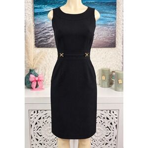 Tahari | Dresses | Tahari Black Capsleeve Sheath Dress With Folded Vneck